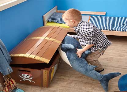 Pirate Island Thematic Kids Wooden Toy Chest with Safety Hinges