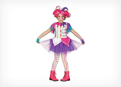 Girls Rainbow Harlequin Clown Costume